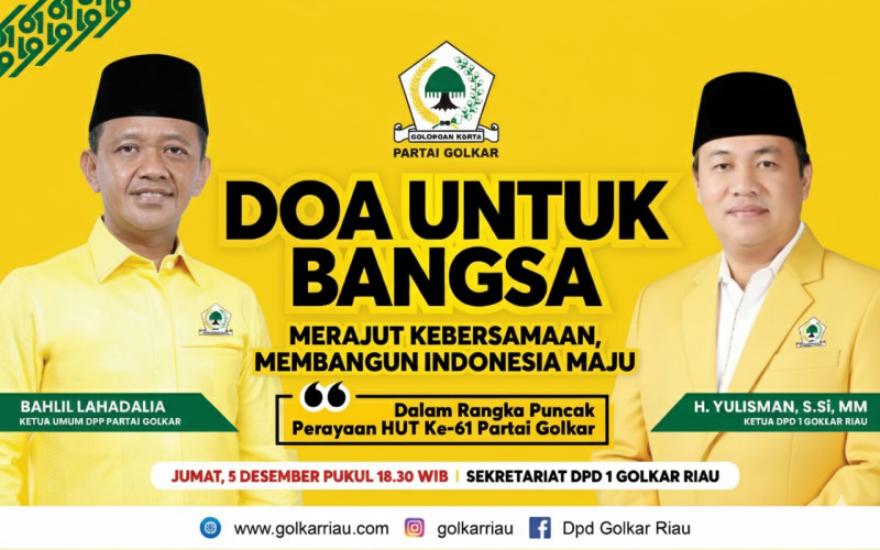 DPD Golkar Provinsi Riau Gelar Doa Untuk Bangsa pada Puncak HUT ke-61 Partai