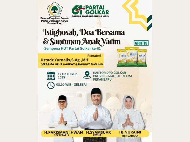 DPD Golkar Riau Gelar Istighosah, Doa Bersama, dan Santunan Anak Yatim Sempena HUT ke-61